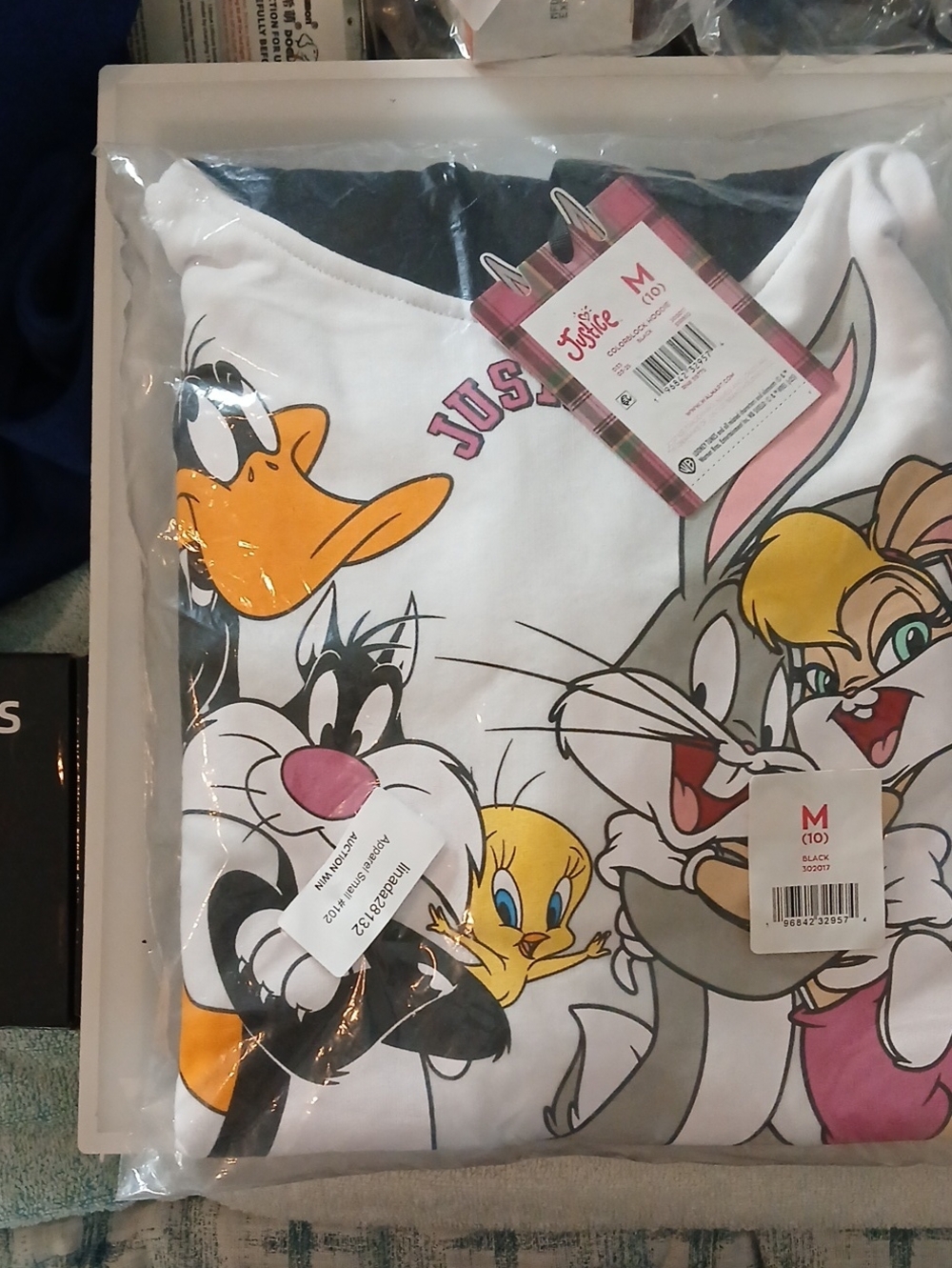 Justice White Kids Hoodie with Multicolor Looney Tunes Print
